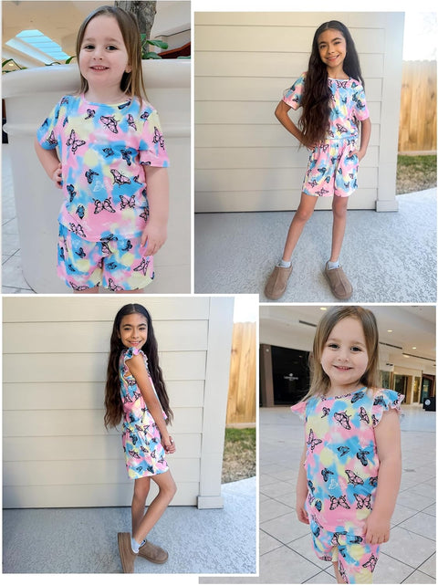 [4Y-12Y] Arshiner Girls Pajamas Set Short Sleeve Pjs 3PCS Lounge Sets