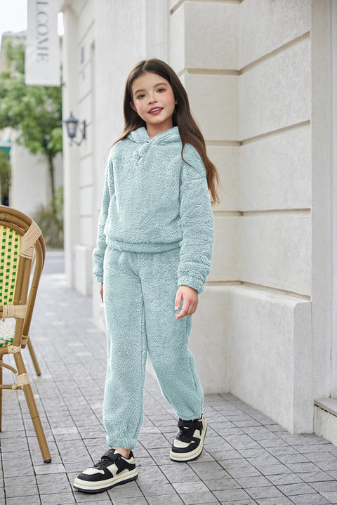 Arshiner Girls 2 Piece Outfits Fuzzy Bear Ear Hoodie Sweatshirt and Pant Sets