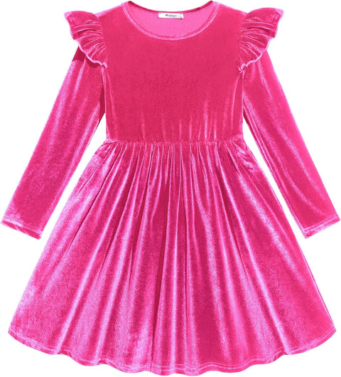Arshiner Toddler Velvet Dress Little Girls Ruffle Dresses