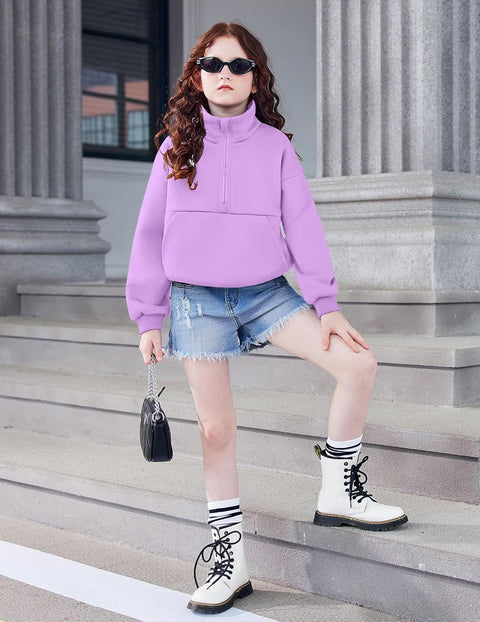 Arshiner Girls Half Zip Sweatshirt Fleece Quarter Pullover