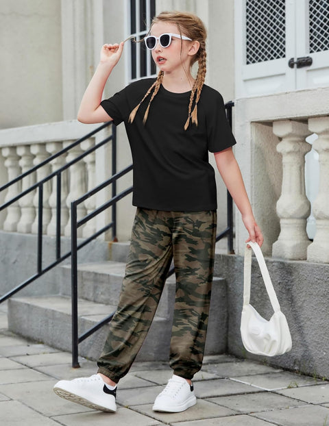 Arshiner Girls 2 Piece Outfits Short Sleeve Tops and Jogger Set