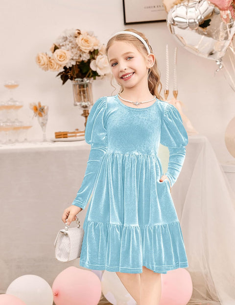Arshiner Toddler Velvet Dress Girls Puff Party Ruffle Dresses