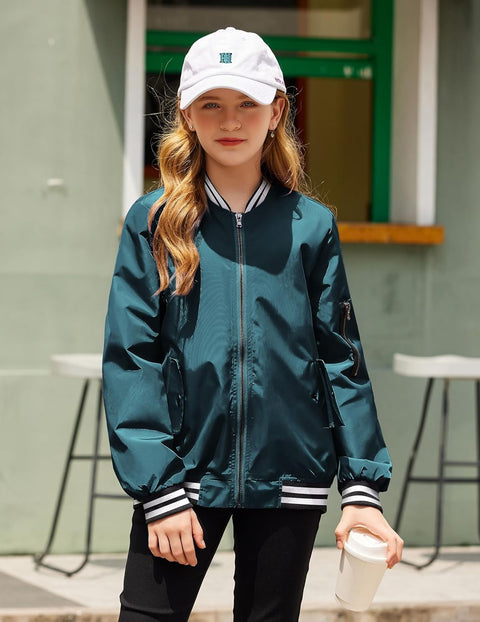 Arshiner Girls Bomber Jacket Casual Coat Zip Up Outerwear