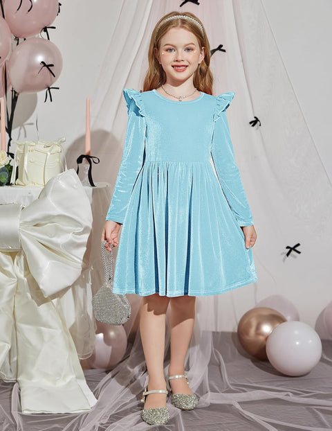 Arshiner Toddler Velvet Dress Little Girls Ruffle Dresses
