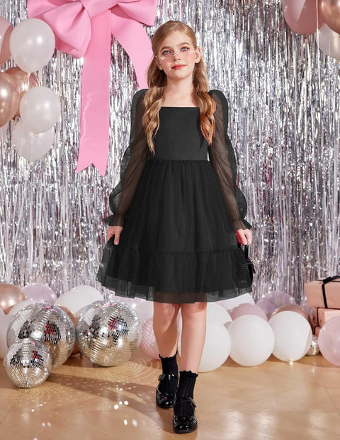Arshiner Girls Tie Back Dress Puff Formal Party Tulle Dresses