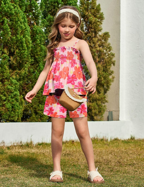 【2-8Y】Arshiner Toddler Girls 2 Piece Outfits Ruffle Hem Camisole & Shorts Set