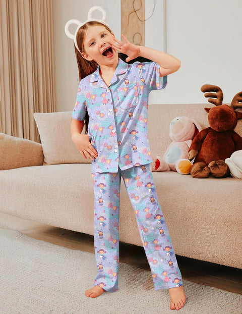 Arshiner Pajamas for Girls Short Sleeve Long Pants Outfit 2 Piece  Pjs Sets