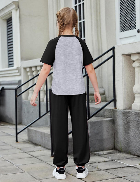 Arshiner Girls 2 Piece Outfits Short Sleeve Tops and Jogger Set