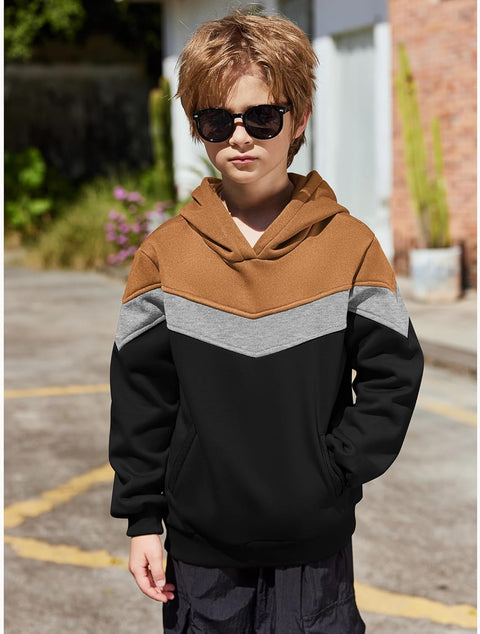 Arshiner Boy's Color Block Pullover Fleece Hoodie Sweatshirt