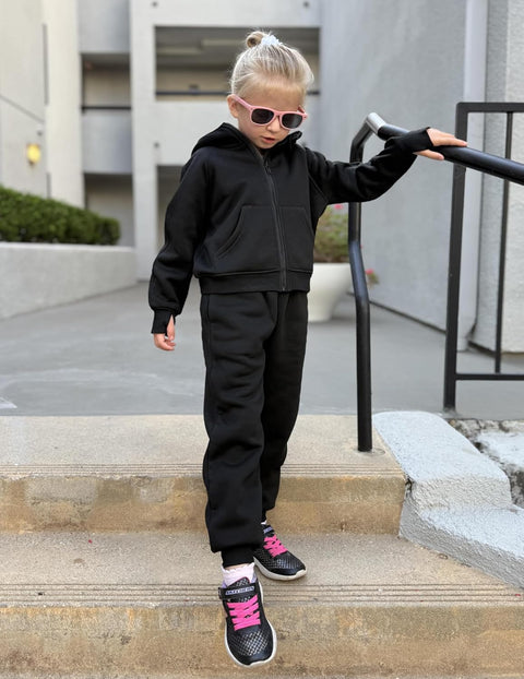 Arshiner Girls 2 Piece Outfit Drop Shoulder Zip Up Hoodies Set