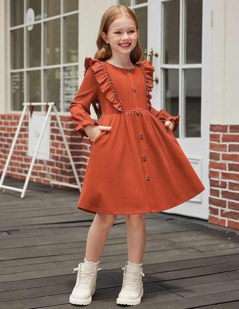 Arshiner Toddler Sweater Dress Ruffle Ribbed Knit Dresses