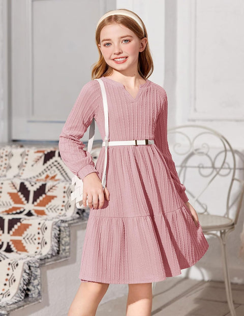 Arshiner Girls Dresses Lantern Long Sleeve Casual Dress