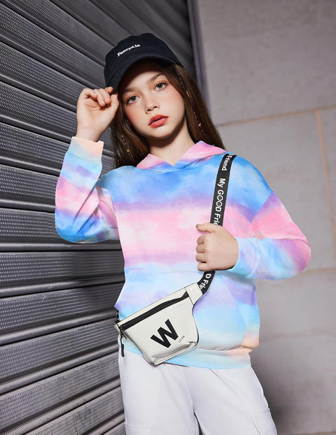 Arshiner Girls Tie Dye Sweatshirts Loose Casual Hoodies Tops