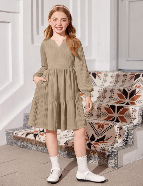 Arshiner Girls Dresses Lantern Long Sleeve Casual Dress