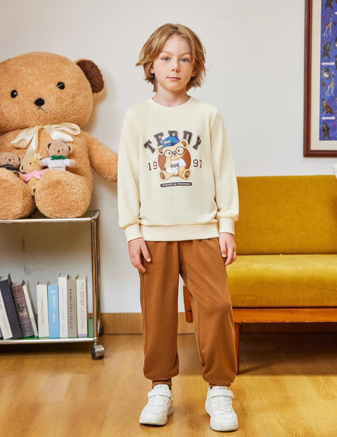 Arshiner Boys Teddy Bear Sweatshirt and Pants Outfit Set