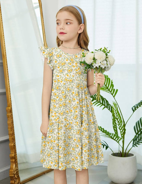 【2-8Y】Arshiner Toddler Dress Girls Backless Tiered Dresses with Pockets