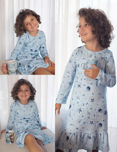 Arshiner Girls' Sleepwear Long Sleeve Cute Nightie Pajama Dress