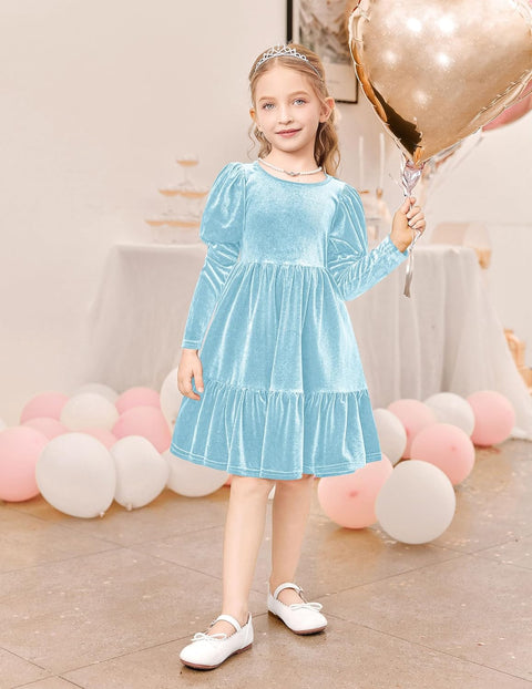 Arshiner Toddler Velvet Dress Girls Puff Party Ruffle Dresses