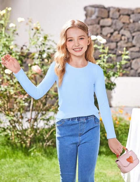 Arshiner Girls Long Sleeve Ribbed Knit Shirts