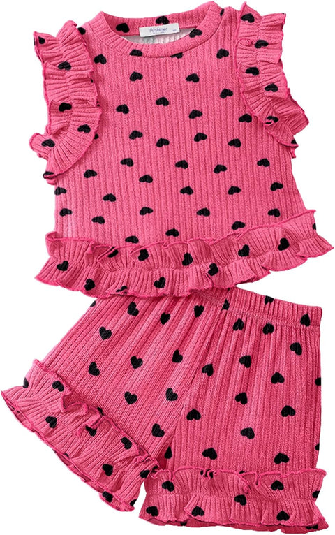 Arshiner Toddler Girls Clothes Ribbed Knit Ruffle Sleeveless Tops and Shorts with Pockets Cute Summer 2 Pieces Short Sets