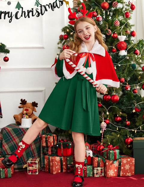 Arshiner Girls Dresses Puff Long Sleeve Formal Belted Dress