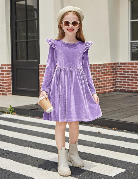Arshiner Toddler Velvet Dress Little Girls Ruffle Dresses