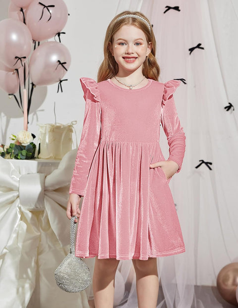 Arshiner Toddler Velvet Dress Little Girls Ruffle Dresses