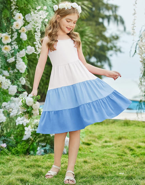 [3-10Y]Arshiner Toddler Girl's Sundress Boho Strap Tiered Swing Cami Dresses