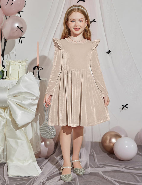 Arshiner Toddler Velvet Dress Little Girls Ruffle Dresses
