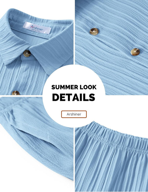[5Y-12Y] Arshiner Boy's Textured Button Up Shirt and Shorts Set