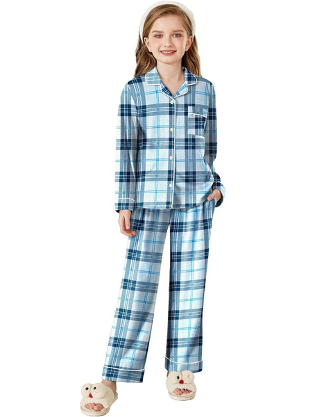 Arshiner Pajamas Set for Girls Plaid Long Sleeve Lounge Set