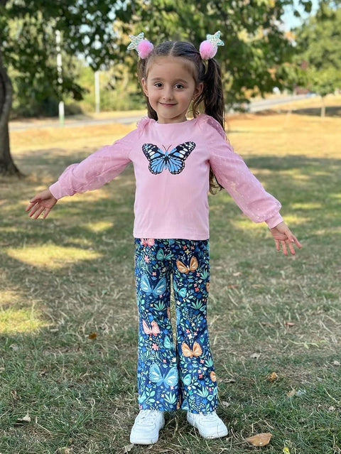 Arshiner Girls 2 Piece Outfits Knit Tulle Puff Top and Flare Pants Set