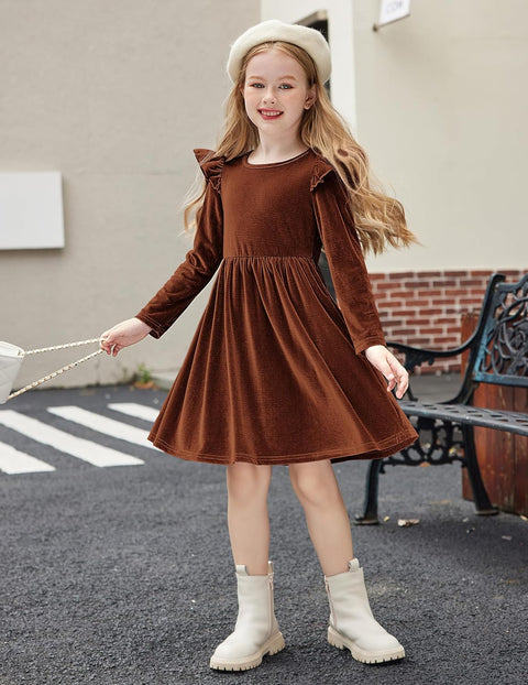 Arshiner Toddler Velvet Dress Little Girls Ruffle Dresses