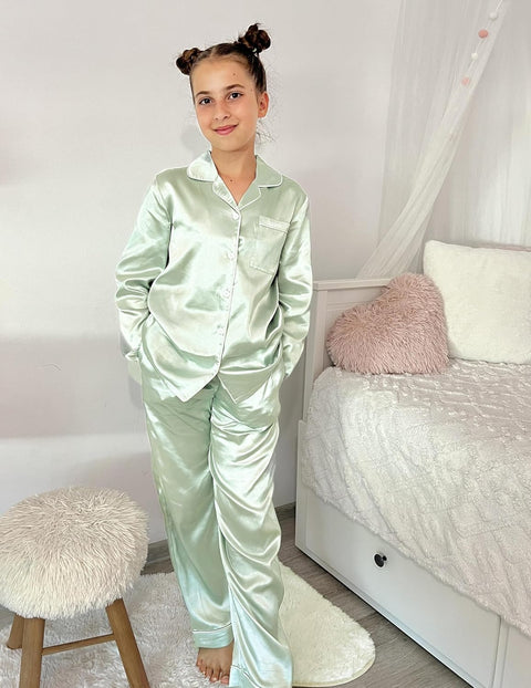 Arshiner Girls Pajamas Silk Satin Pajama Set