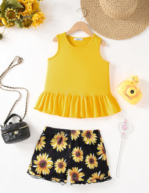 Arshiner Toddler Girls Outfit Ruffle Top and Elastic Shorts Set 2-8 Years