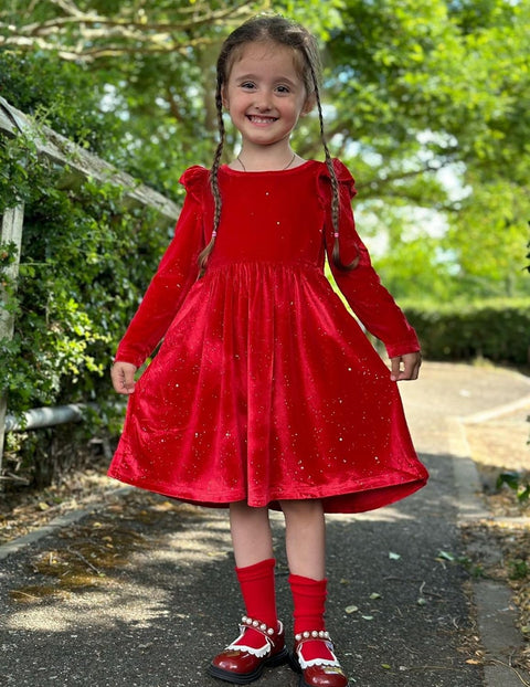 Arshiner Toddler Velvet Dress Little Girls Ruffle Dresses