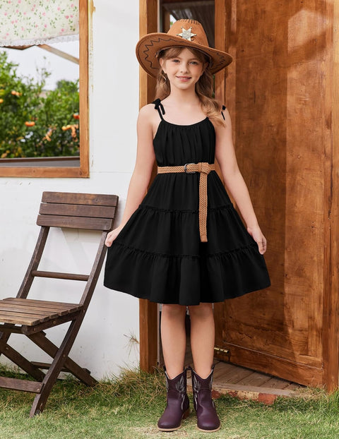 Arshiner Girls' Boho Spaghetti Strap Ruffled Tiered Dresses