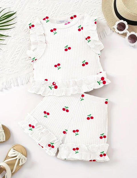 Arshiner Toddler Girls Clothes Ribbed Knit Ruffle Sleeveless Tops and Shorts with Pockets Cute Summer 2 Pieces Short Sets