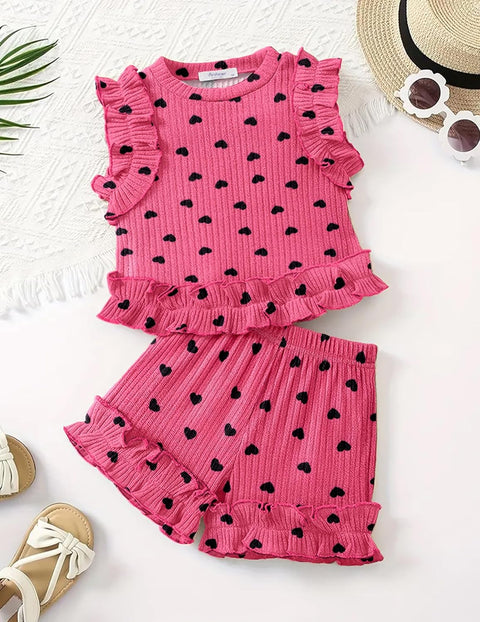 Arshiner Toddler Girls Clothes Ribbed Knit Ruffle Sleeveless Tops and Shorts with Pockets Cute Summer 2 Pieces Short Sets