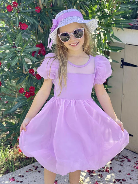 Arshiner Girls Dress Contrast Mesh Puff Flowy Bubble Hem Dresses