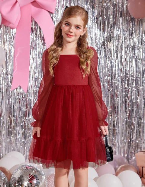 Arshiner Girls Tie Back Dress Puff Formal Party Tulle Dresses