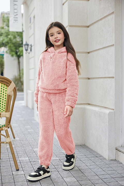 Arshiner Girls 2 Piece Outfits Fuzzy Bear Ear Hoodie Sweatshirt and Pant Sets