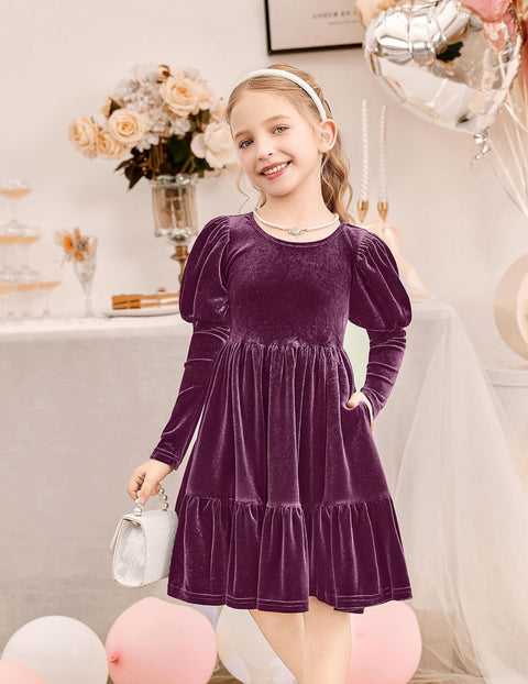 Arshiner Toddler Velvet Dress Girls Puff Party Ruffle Dresses