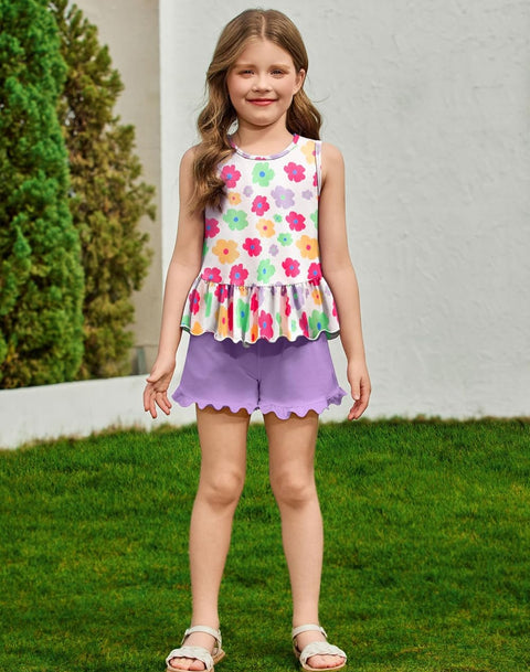 Arshiner Toddler Girls Outfit Ruffle Top and Elastic Shorts Set 2-8 Years