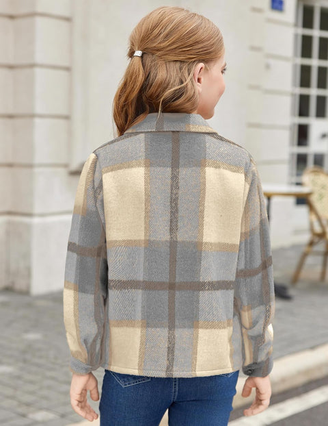 Arshiner Girls Flannel Cropped Shacket Plaid Jacket