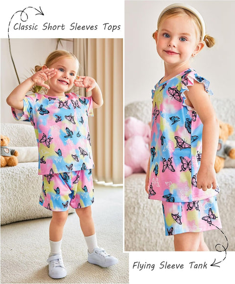 [4Y-12Y] Arshiner Girls Pajamas Set Short Sleeve Pjs 3PCS Lounge Sets