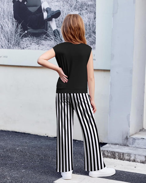 【6-14Y】Arshiner Girls 2 Piece Sets Drop Shoulder Sleeve Top and Wide Leg Pants
