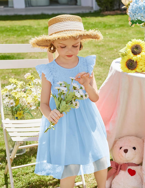【2-8Y】Arshiner Toddler Lace Tutu Dresses Ruffle Sleeve 3 Layers Tulle Flower Dress