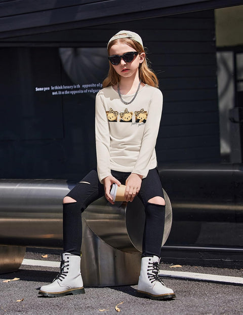 Arshiner Girls Long Sleeve T Shirts Hem Side Soft Tops