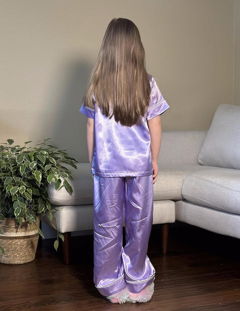 Arshiner Girls Pajamas Silk Satin Button Down Pjs 2 Piece Short Sleeve Sleepwear Set